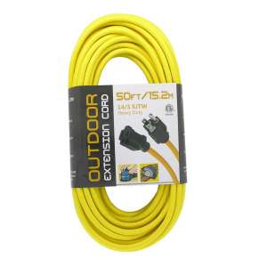 50ft 14/3 SJTW Yellow Extension Cord,Black Plug