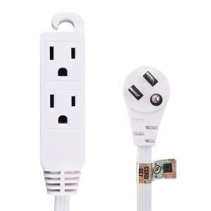 12Ft 16/3 Grounded 3-Outlet Flat Angle Power Extension Cord White